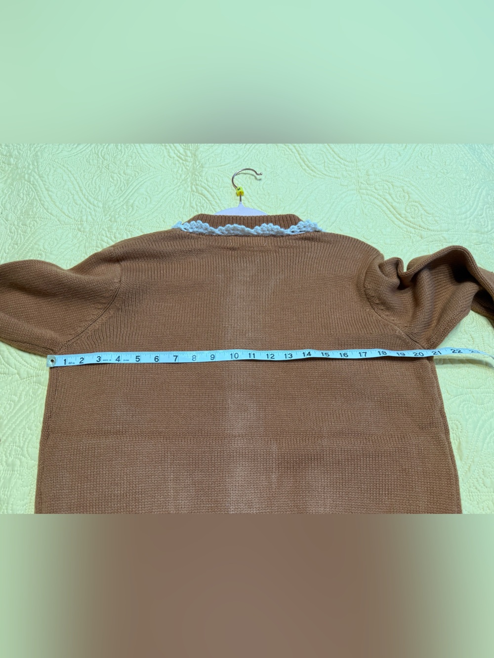 H221 NWT Listicle M ptp20 Rust Cardigan with Cream Crochet Trim Floral Embroider - Picture 5 of 8